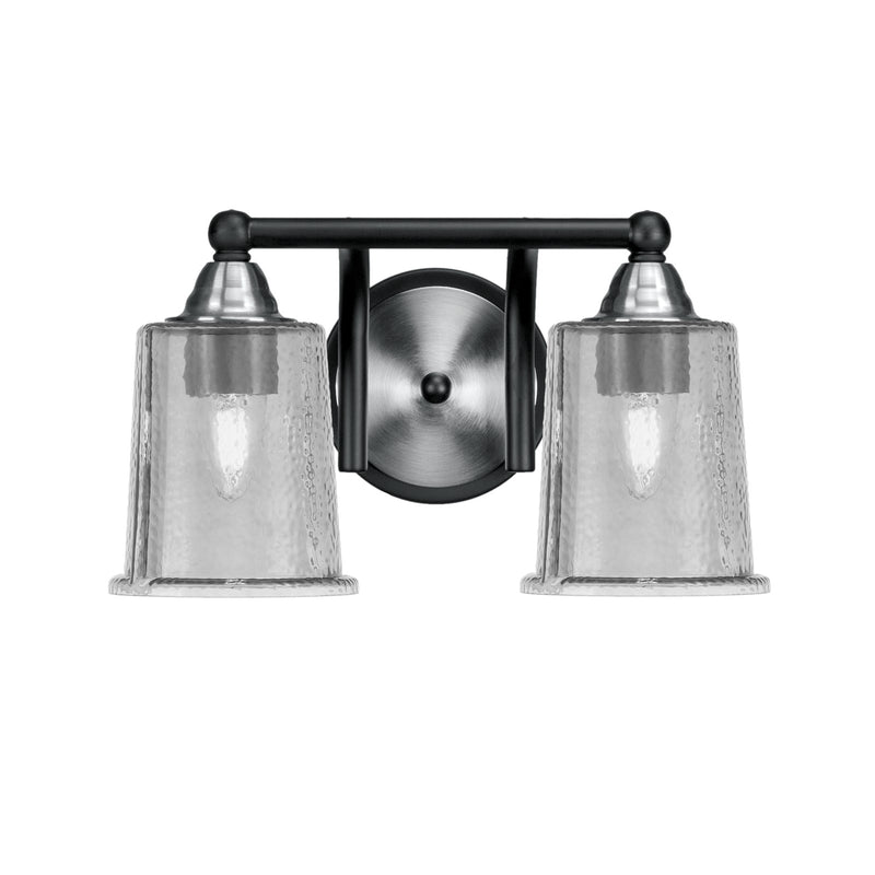 Toltec Paramount 2-Light Bath Bar | Matte Black & Brushed Nickel Steel and Smoke Bubble Glass | Bathroom & Powder Room Vanity | D 7.25 x H 7.75 in | Model 3422-MBBN-5032