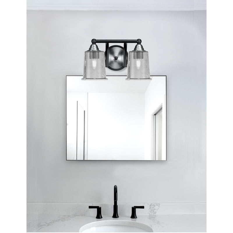 Toltec Paramount 2-Light Bath Bar | Matte Black & Brushed Nickel Steel and Smoke Bubble Glass | Bathroom & Powder Room Vanity | D 7.25 x H 7.75 in | Model 3422-MBBN-5032