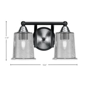 Toltec Paramount 2-Light Bath Bar | Matte Black & Brushed Nickel Steel and Smoke Bubble Glass | Bathroom & Powder Room Vanity | D 7.25 x H 7.75 in | Model 3422-MBBN-5032