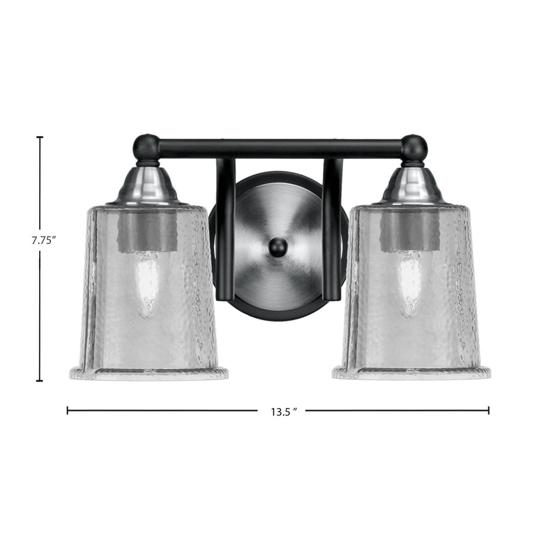 Toltec Paramount 2-Light Bath Bar | Matte Black & Brushed Nickel Steel and Smoke Bubble Glass | Bathroom & Powder Room Vanity | D 7.25 x H 7.75 in | Model 3422-MBBN-5032