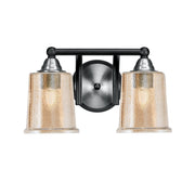 Toltec Paramount 2-Light Bath Bar | Matte Black & Brushed Nickel Steel and Amber Bubble Glass | Bathroom & Powder Room Vanity | D 7.25 x H 7.75 in | Model 3422-MBBN-5033