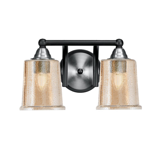Toltec Paramount 2-Light Bath Bar | Matte Black & Brushed Nickel Steel and Amber Bubble Glass | Bathroom & Powder Room Vanity | D 7.25 x H 7.75 in | Model 3422-MBBN-5033