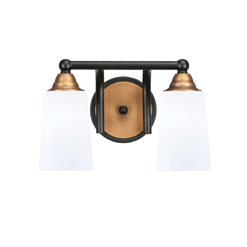Toltec Paramount 8.75in 2-Light Bath Bar | Modern Matte Black & Brass and White Opal Glass | Bathroom Vanity | 7.25 x 8.75 in | Model 3422-MBBR-261