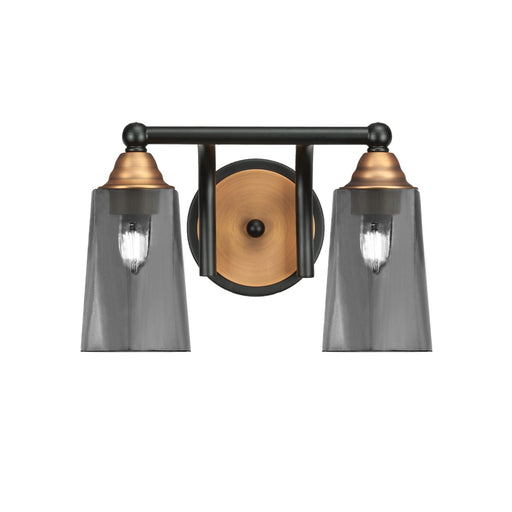 Toltec Paramount 8.75in 2-Light Bath Bar | Modern Matte Black & Brass and Smoke Bubble Glass | Bathroom Vanity | 7.25 x 8.75 in | Model 3422-MBBR-262