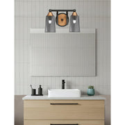 Toltec Paramount 8.75in 2-Light Bath Bar | Modern Matte Black & Brass and Smoke Bubble Glass | Bathroom Vanity | 7.25 x 8.75 in | Model 3422-MBBR-262