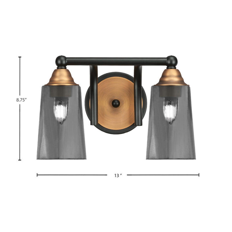 Toltec Paramount 8.75in 2-Light Bath Bar | Modern Matte Black & Brass and Smoke Bubble Glass | Bathroom Vanity | 7.25 x 8.75 in | Model 3422-MBBR-262