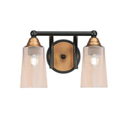 Toltec Paramount 2-Light Bath Bar | Matte Black & Brass with Amber Gradient Glass | Bathroom Vanity & Powder Room | 7.25 x 8.75 in | Model 3422-MBBR-263