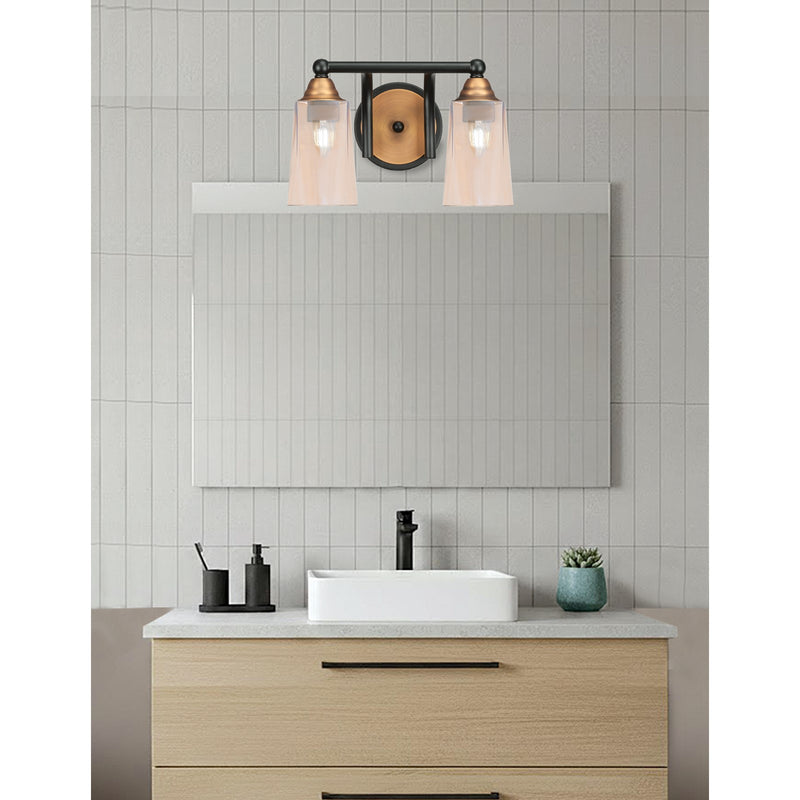 Toltec Paramount 2-Light Bath Bar | Matte Black & Brass with Amber Gradient Glass | Bathroom Vanity & Powder Room | 7.25 x 8.75 in | Model 3422-MBBR-263