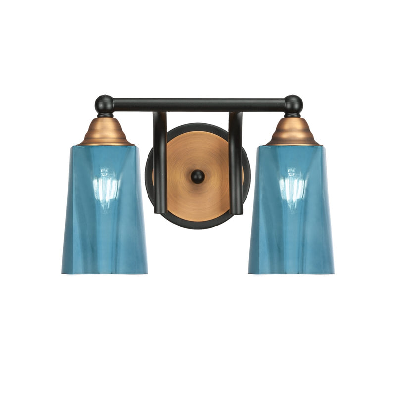 Toltec Paramount 2-Light Bath Bar | Matte Black & Brass with Blue Gradient Glass | Bathroom Vanity & Powder Room | 7.25 x 8.75 in | Model 3422-MBBR-265