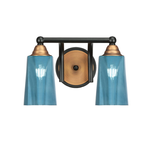 Toltec Paramount 2-Light Bath Bar | Matte Black & Brass with Blue Gradient Glass | Bathroom Vanity & Powder Room | 7.25 x 8.75 in | Model 3422-MBBR-265