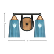 Toltec Paramount 2-Light Bath Bar | Matte Black & Brass with Blue Gradient Glass | Bathroom Vanity & Powder Room | 7.25 x 8.75 in | Model 3422-MBBR-265