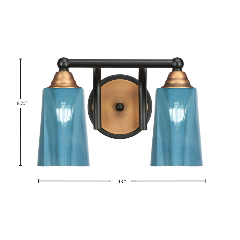 Toltec Paramount 2-Light Bath Bar | Matte Black & Brass with Blue Gradient Glass | Bathroom Vanity & Powder Room | 7.25 x 8.75 in | Model 3422-MBBR-265