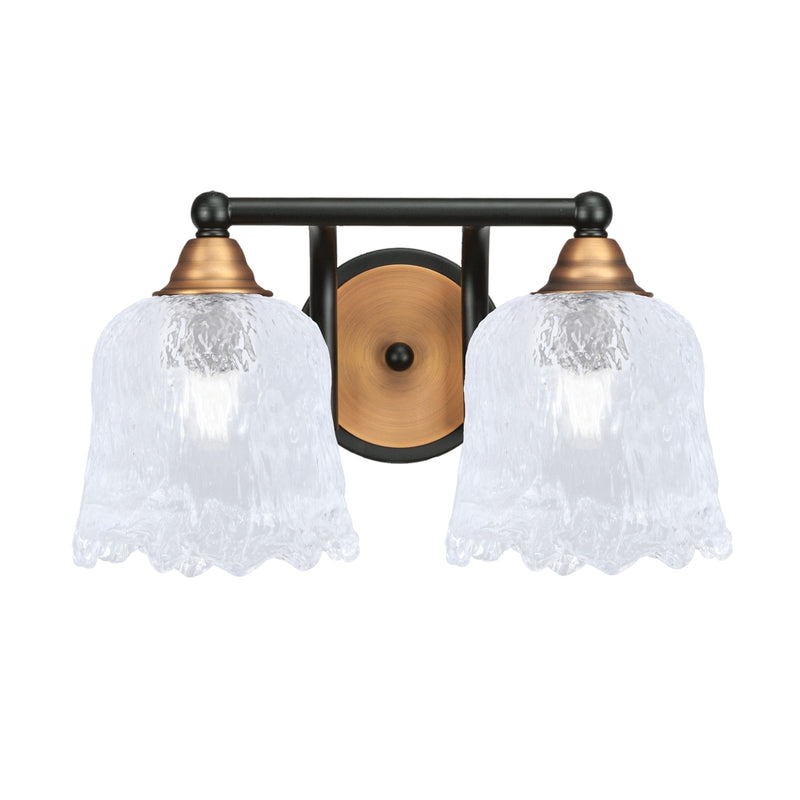 Toltec Paramount 8.75in 2-Light Bath Bar | Modern Matte Black and Brass with Clear Lava Glass | Bathroom Vanity | 8 x 8.75 in | Model 3422-MBBR-4230