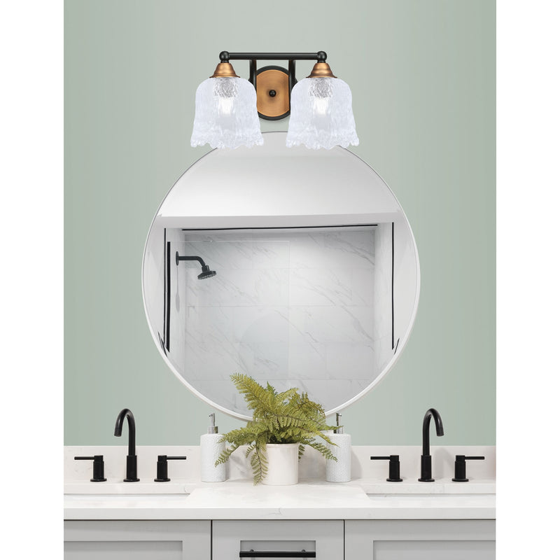 Toltec Paramount 8.75in 2-Light Bath Bar | Modern Matte Black and Brass with Clear Lava Glass | Bathroom Vanity | 8 x 8.75 in | Model 3422-MBBR-4230
