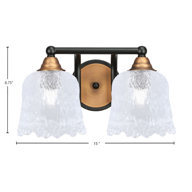 Toltec Paramount 8.75in 2-Light Bath Bar | Modern Matte Black and Brass with Clear Lava Glass | Bathroom Vanity | 8 x 8.75 in | Model 3422-MBBR-4230
