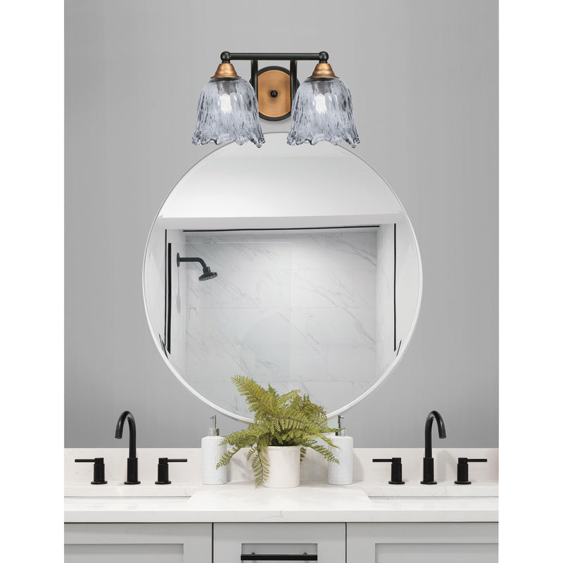 Toltec Paramount 8.75in 2-Light Bath Bar | Modern Matte Black and Brass with Smoke Lava Glass | Bathroom Vanity | 8 x 8.75 in | Model 3422-MBBR-4232