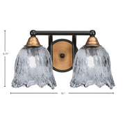 Toltec Paramount 8.75in 2-Light Bath Bar | Modern Matte Black and Brass with Smoke Lava Glass | Bathroom Vanity | 8 x 8.75 in | Model 3422-MBBR-4232