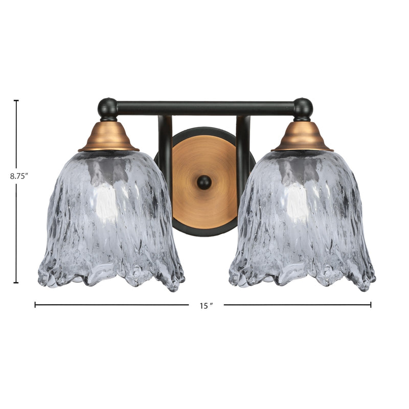 Toltec Paramount 8.75in 2-Light Bath Bar | Modern Matte Black and Brass with Smoke Lava Glass | Bathroom Vanity | 8 x 8.75 in | Model 3422-MBBR-4232