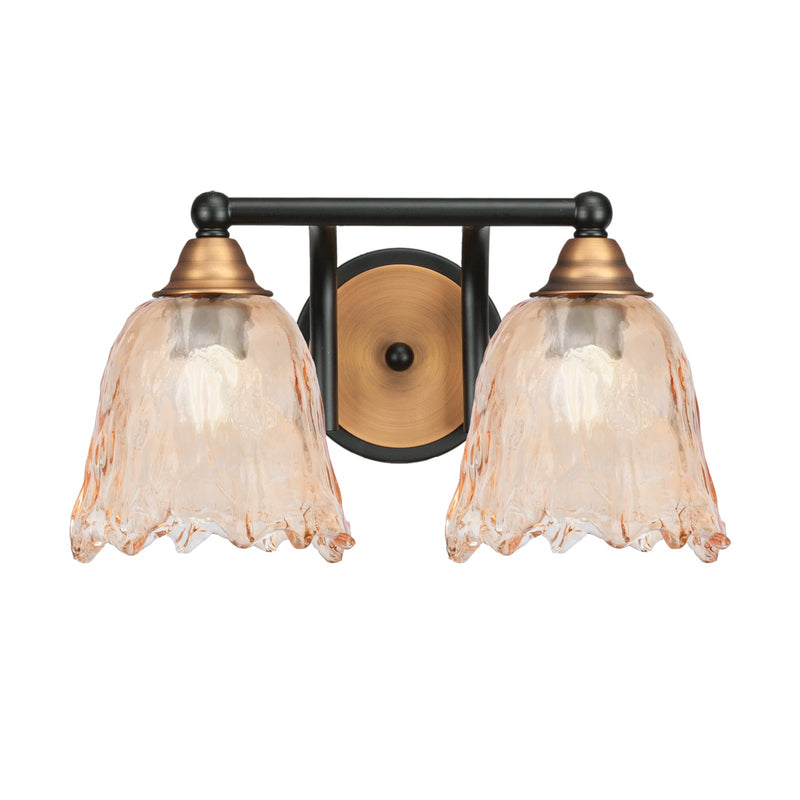 Toltec Paramount 8.75in 2-Light Bath Bar | Modern Matte Black and Brass with Amber Lava Glass | Bathroom Vanity | 8 x 8.75 in | Model 3422-MBBR-4233