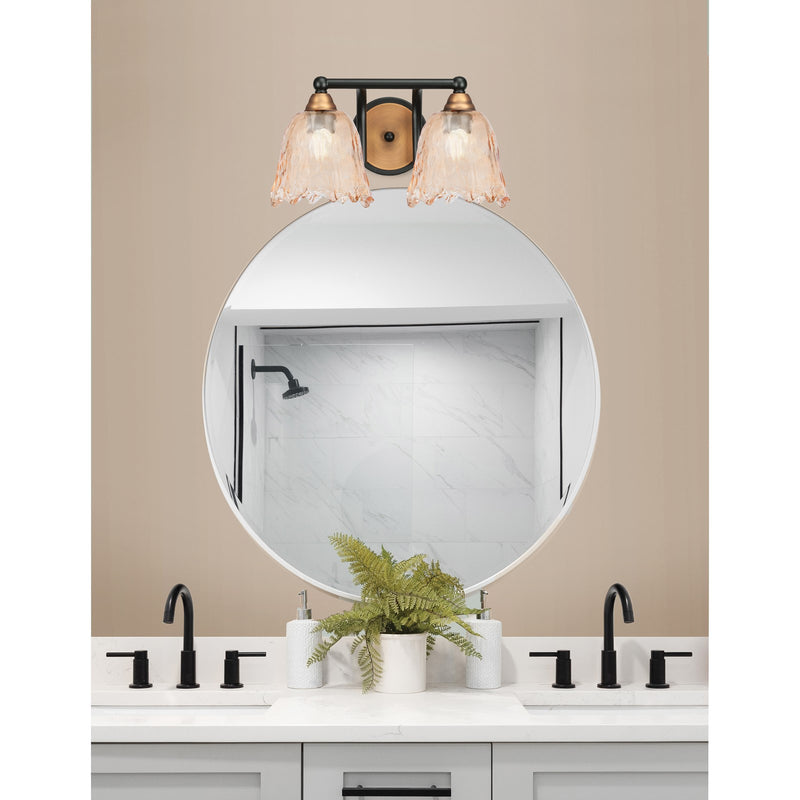Toltec Paramount 8.75in 2-Light Bath Bar | Modern Matte Black and Brass with Amber Lava Glass | Bathroom Vanity | 8 x 8.75 in | Model 3422-MBBR-4233