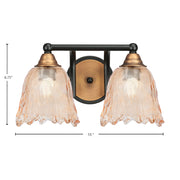 Toltec Paramount 8.75in 2-Light Bath Bar | Modern Matte Black and Brass with Amber Lava Glass | Bathroom Vanity | 8 x 8.75 in | Model 3422-MBBR-4233