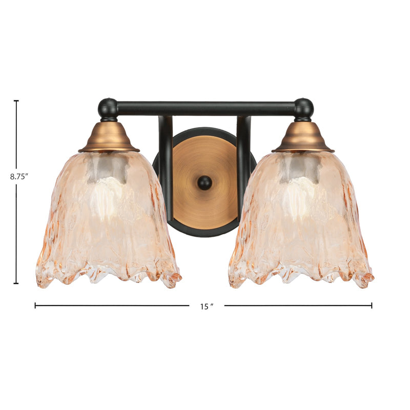 Toltec Paramount 8.75in 2-Light Bath Bar | Modern Matte Black and Brass with Amber Lava Glass | Bathroom Vanity | 8 x 8.75 in | Model 3422-MBBR-4233