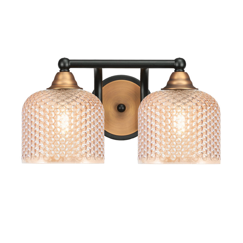 Toltec Paramount 14.25in 2-Light Bath Bar | Modern Matte Black & Brass Steel and Amber Textured Glass | Bathroom Vanity Light | 14.25 x 8 x 7.5 in | Model 3422-MBBR-4613