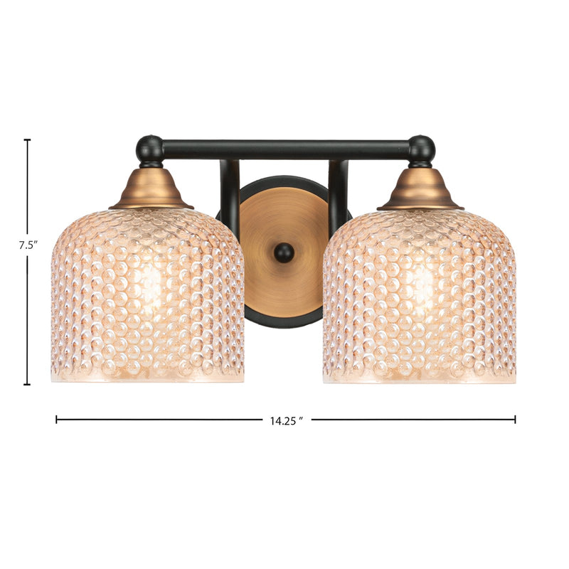Toltec Paramount 14.25in 2-Light Bath Bar | Modern Matte Black & Brass Steel and Amber Textured Glass | Bathroom Vanity Light | 14.25 x 8 x 7.5 in | Model 3422-MBBR-4613