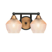 Toltec Paramount 14in 2-Light Bath Bar | Matte Black & Brass Steel and Amber Textured Glass | Bathroom Vanity | 14.25 x 8 x 7.5 in | Model 3422-MBBR-4623