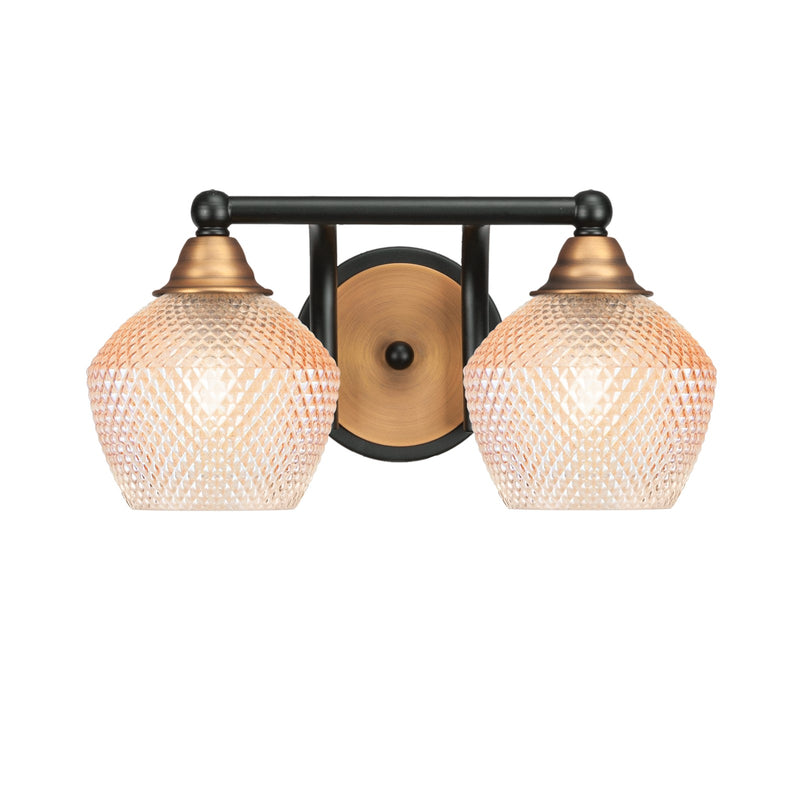 Toltec Paramount 14in 2-Light Bath Bar | Matte Black & Brass Steel and Amber Textured Glass | Bathroom Vanity | 14.25 x 8 x 7.5 in | Model 3422-MBBR-4623