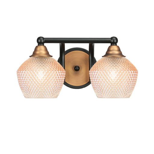 Toltec Paramount 14in 2-Light Bath Bar | Matte Black & Brass Steel and Amber Textured Glass | Bathroom Vanity | 14.25 x 8 x 7.5 in | Model 3422-MBBR-4623