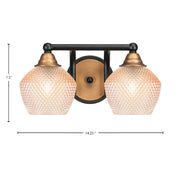 Toltec Paramount 14in 2-Light Bath Bar | Matte Black & Brass Steel and Amber Textured Glass | Bathroom Vanity | 14.25 x 8 x 7.5 in | Model 3422-MBBR-4623