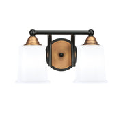 Toltec Paramount 2-Light Bath Bar | Matte Black & Brass with White Opal Glass | Bathroom Vanity & Powder Room | 7.25 x 7.75 in | Model 3422-MBBR-5031