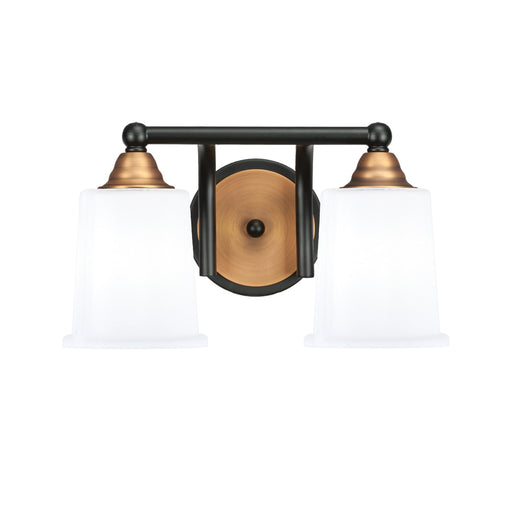Toltec Paramount 2-Light Bath Bar | Matte Black & Brass with White Opal Glass | Bathroom Vanity & Powder Room | 7.25 x 7.75 in | Model 3422-MBBR-5031