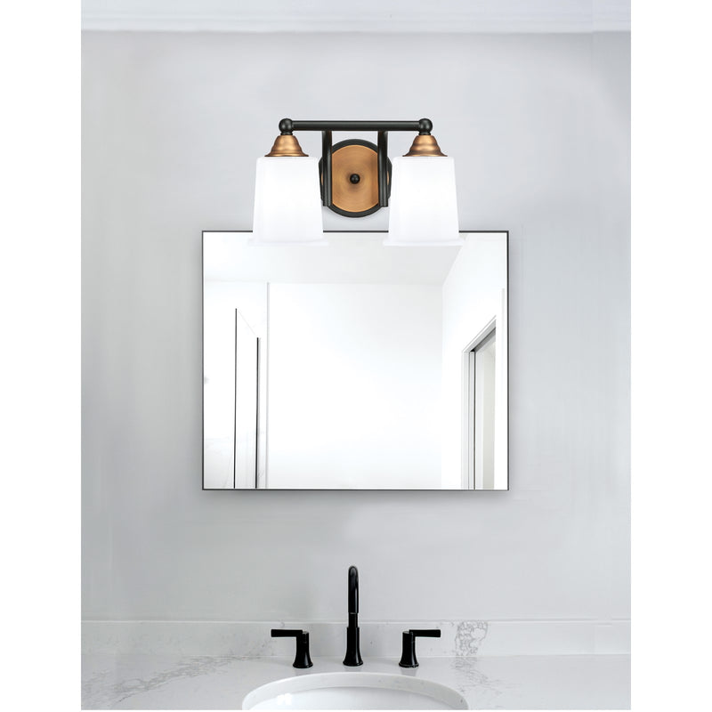 Toltec Paramount 2-Light Bath Bar | Matte Black & Brass with White Opal Glass | Bathroom Vanity & Powder Room | 7.25 x 7.75 in | Model 3422-MBBR-5031