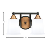 Toltec Paramount 2-Light Bath Bar | Matte Black & Brass with White Opal Glass | Bathroom Vanity & Powder Room | 7.25 x 7.75 in | Model 3422-MBBR-5031