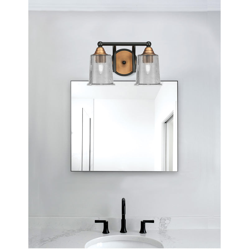 Toltec Paramount 2-Light Bath Bar | Matte Black & Brass with Smoke Bubble Glass | Bathroom Vanity & Powder Room | 7.25 x 7.75 in | Model 3422-MBBR-5032