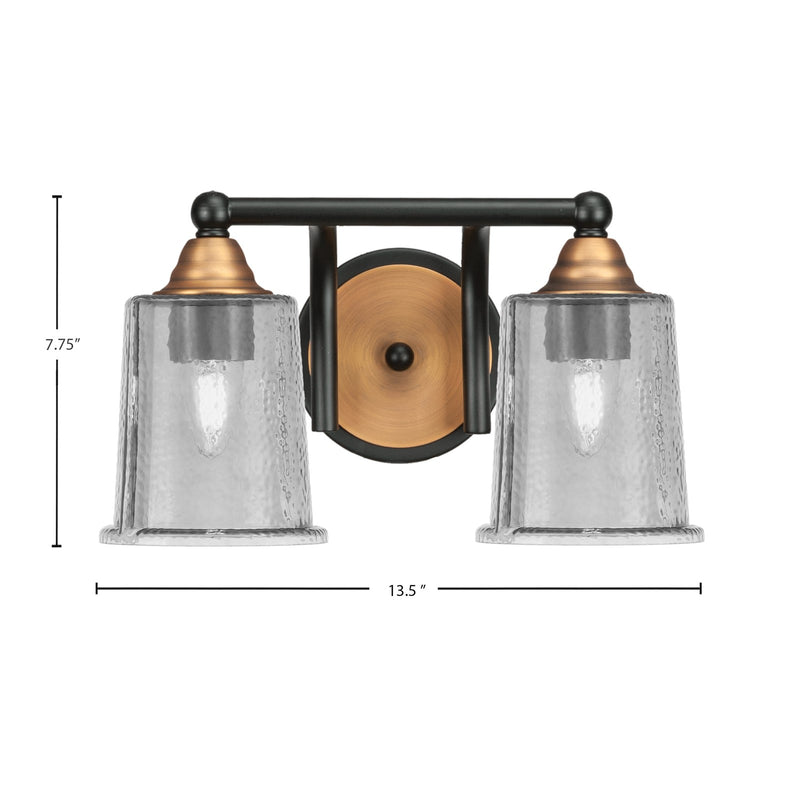 Toltec Paramount 2-Light Bath Bar | Matte Black & Brass with Smoke Bubble Glass | Bathroom Vanity & Powder Room | 7.25 x 7.75 in | Model 3422-MBBR-5032