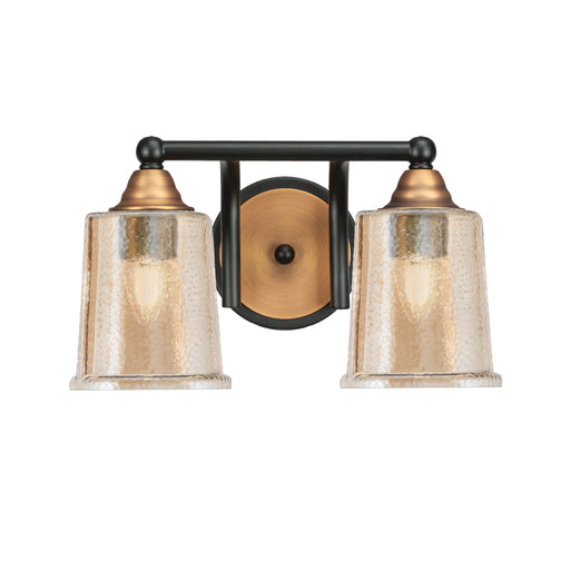 Toltec Paramount 7.75in 2-Light Bath Bar | Modern Matte Black and Brass with Amber Bubble Glass | Bathroom Vanity | 7.25 x 7.75 in | Model 3422-MBBR-5033