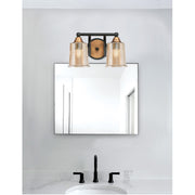 Toltec Paramount 7.75in 2-Light Bath Bar | Modern Matte Black and Brass with Amber Bubble Glass | Bathroom Vanity | 7.25 x 7.75 in | Model 3422-MBBR-5033