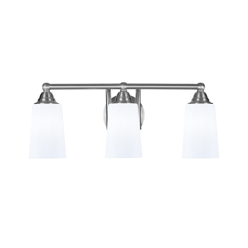 Toltec Paramount 3-Light Bath Bar | Brushed Nickel and White Opal Glass | Bathroom Vanity & Powder Room | 7.25 x 8.75 in | Model 3423-BN-261