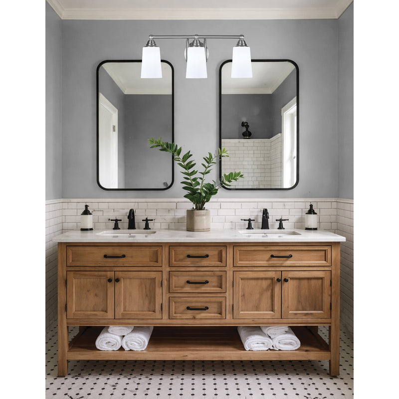 Toltec Paramount 3-Light Bath Bar | Brushed Nickel and White Opal Glass | Bathroom Vanity & Powder Room | 7.25 x 8.75 in | Model 3423-BN-261