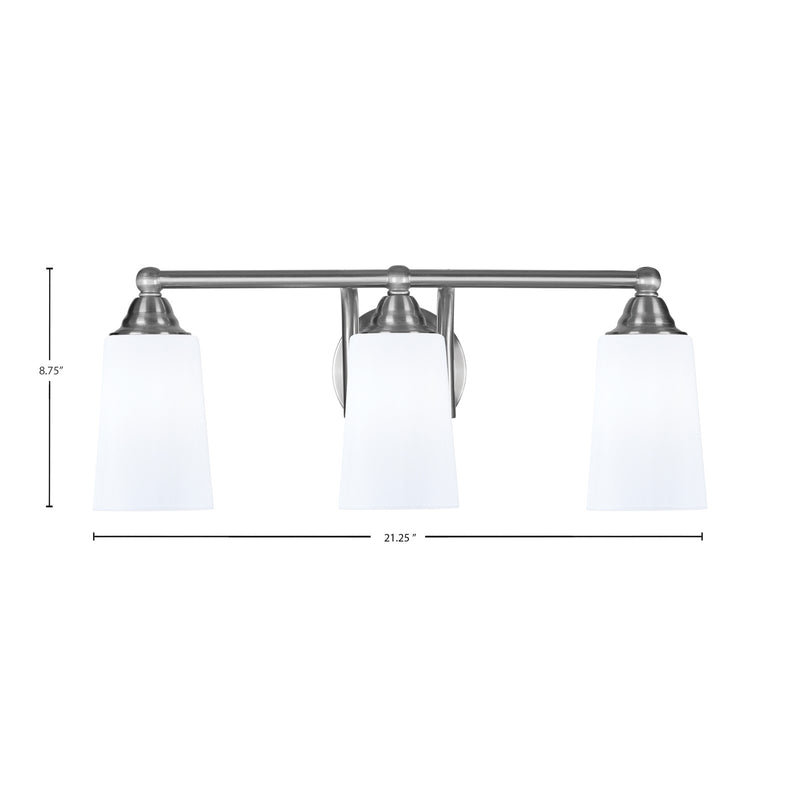 Toltec Paramount 3-Light Bath Bar | Brushed Nickel and White Opal Glass | Bathroom Vanity & Powder Room | 7.25 x 8.75 in | Model 3423-BN-261
