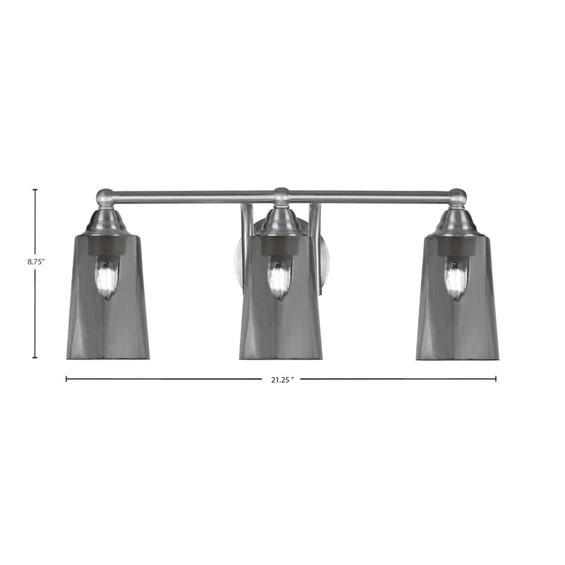 Toltec Paramount 3-Light Bath Bar | Brushed Nickel and Smoke Bubble Glass | Bathroom Vanity & Powder Room | 7.25 x 8.75 in | Model 3423-BN-262