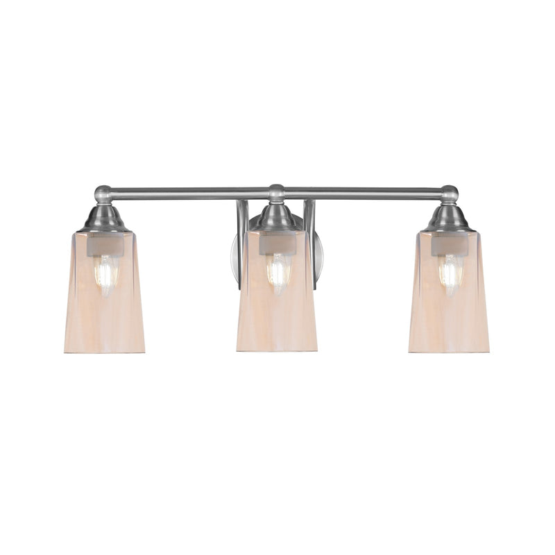 Toltec Paramount 3-Light Bath Bar | Brushed Nickel and Amber Gradient Glass | Bathroom Vanity & Powder Room | 7.25 x 8.75 in | Model 3423-BN-263