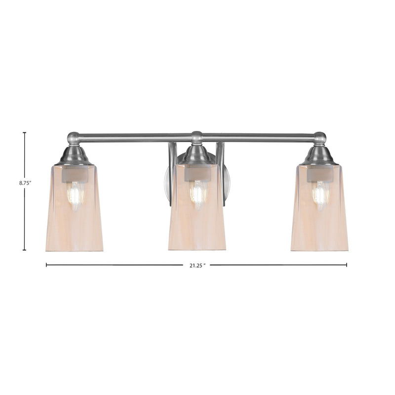 Toltec Paramount 3-Light Bath Bar | Brushed Nickel and Amber Gradient Glass | Bathroom Vanity & Powder Room | 7.25 x 8.75 in | Model 3423-BN-263