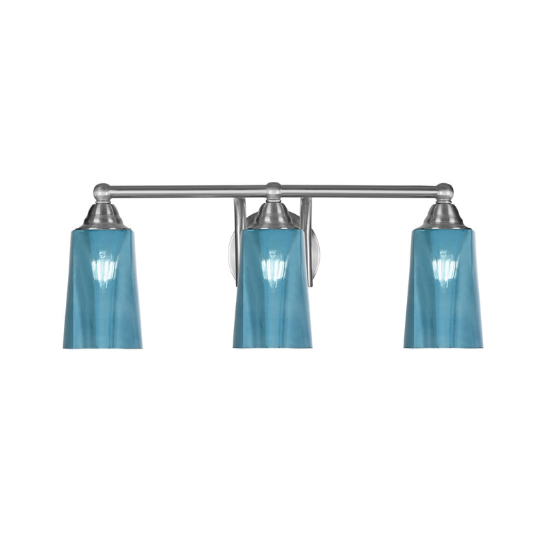 Toltec Paramount 3-Light Bath Bar | Brushed Nickel and Blue Gradient Glass | Bathroom Vanity & Powder Room | 7.25 x 8.75 in | Model 3423-BN-265
