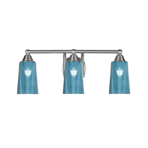 Toltec Paramount 3-Light Bath Bar | Brushed Nickel and Blue Gradient Glass | Bathroom Vanity & Powder Room | 7.25 x 8.75 in | Model 3423-BN-265