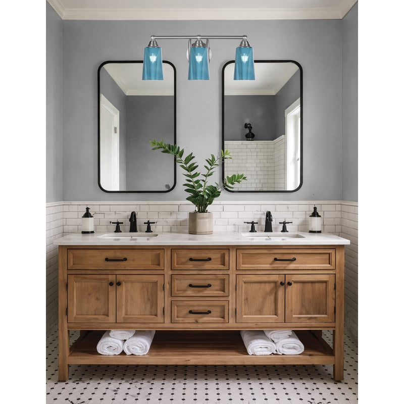 Toltec Paramount 3-Light Bath Bar | Brushed Nickel and Blue Gradient Glass | Bathroom Vanity & Powder Room | 7.25 x 8.75 in | Model 3423-BN-265