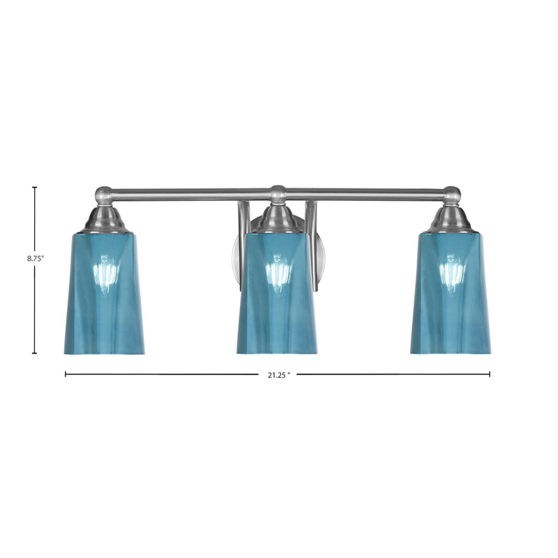 Toltec Paramount 3-Light Bath Bar | Brushed Nickel and Blue Gradient Glass | Bathroom Vanity & Powder Room | 7.25 x 8.75 in | Model 3423-BN-265